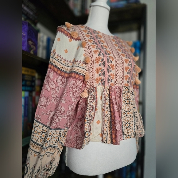Bohemian Floral Print Blouse - Pink and Cream - Picture 3 of 10